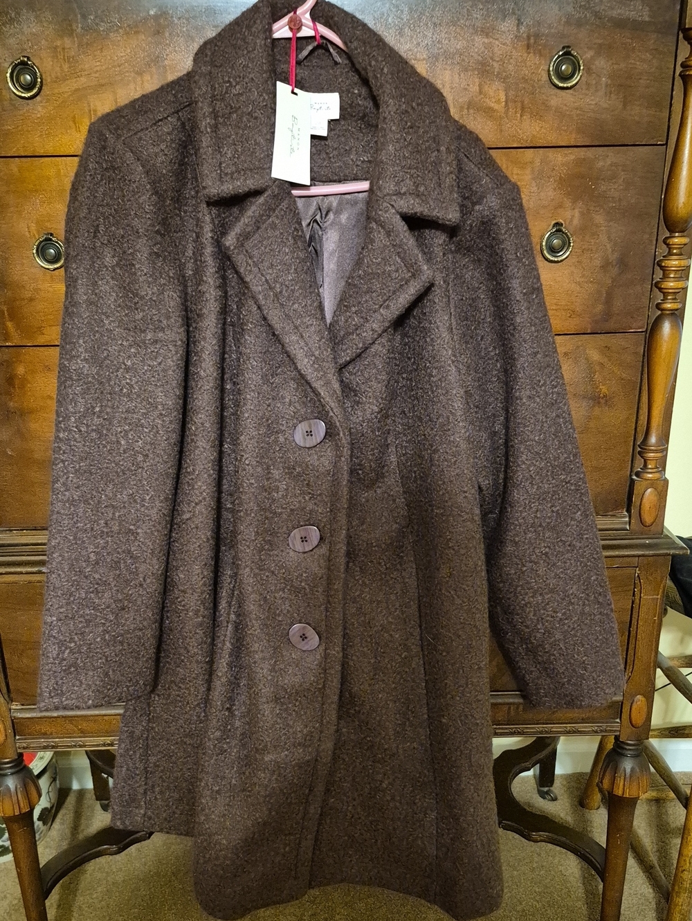 New Wool-Blend Maroon Women's Coat - Single-Breasted Jacket Size 24